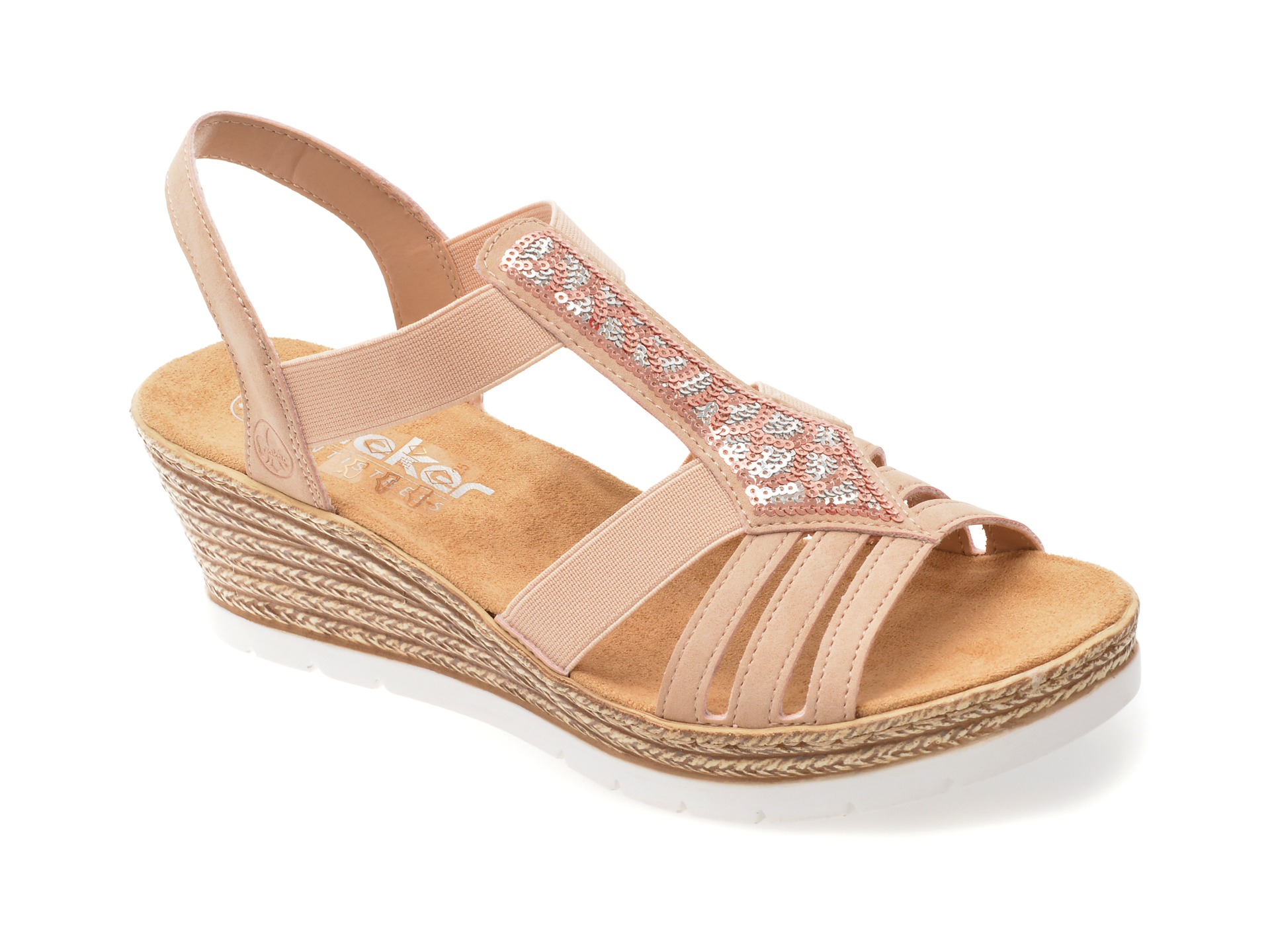 Sandale RIEKER roz, 61913, din piele ecologica 1 Sandale RIEKER roz