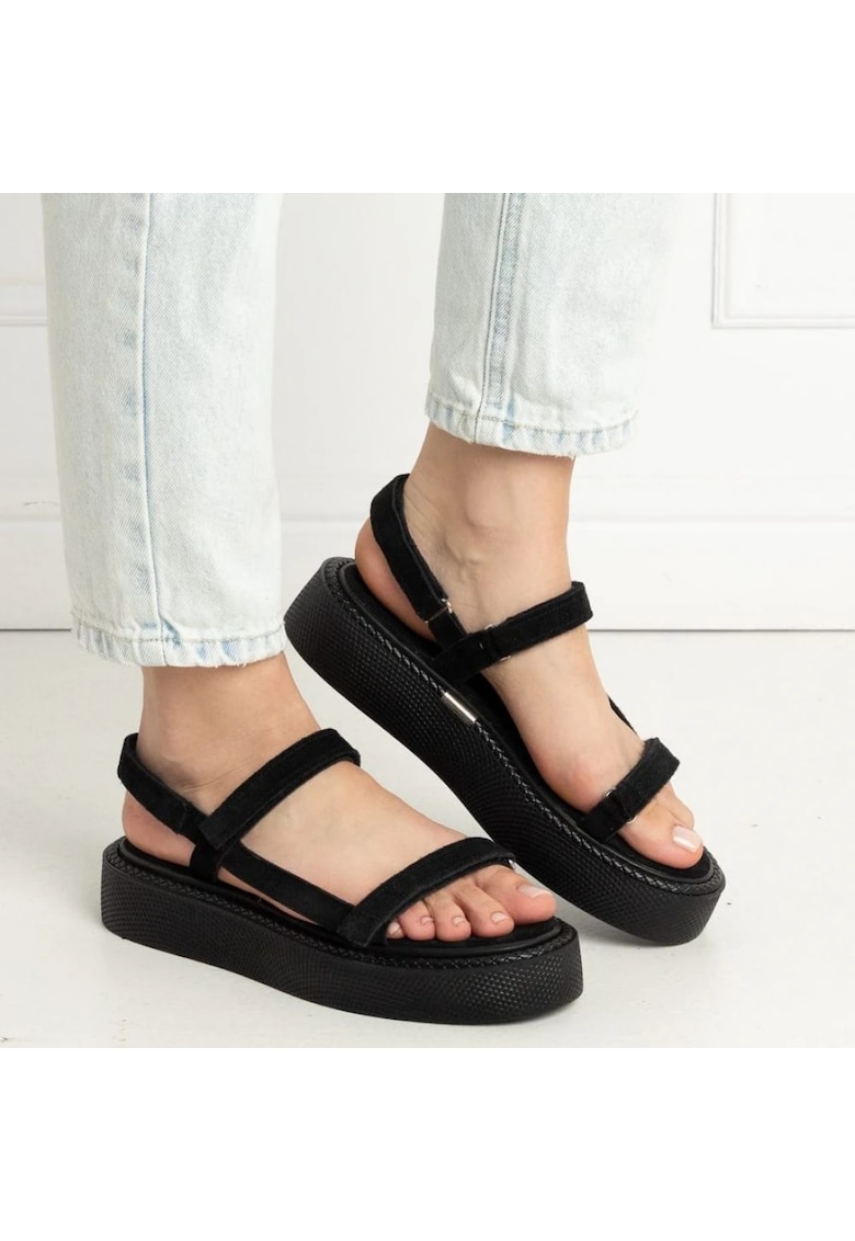 Sandale - Rieti - Piele intoarsa Neagra 1 Sandale - Rieti - Piele intoarsa Neagra