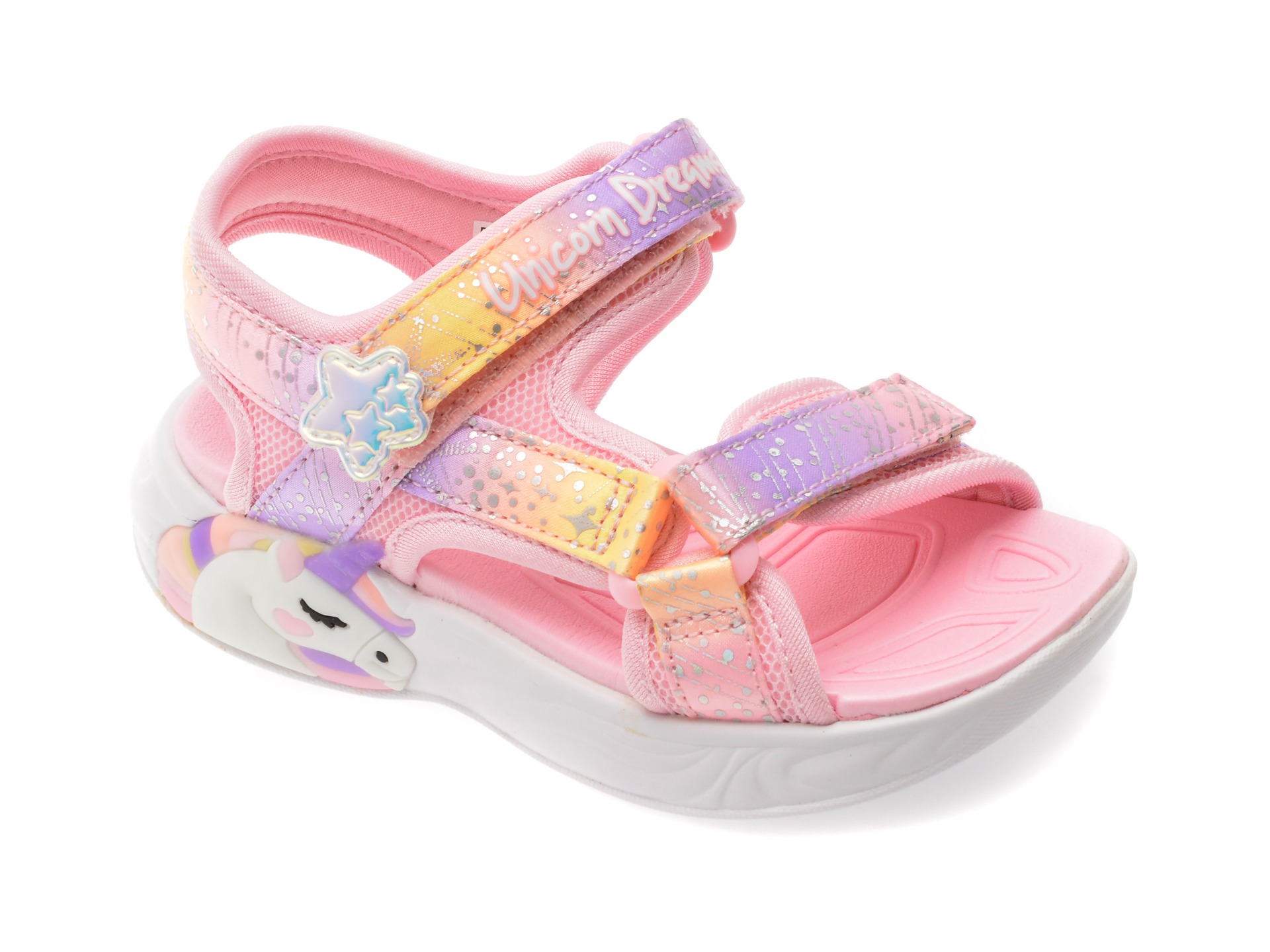 Sandale SKECHERS roz, UNICORN DREAMS, din material textil 1 Sandale SKECHERS roz