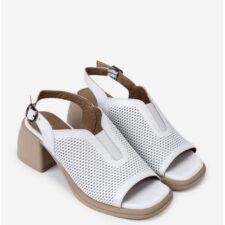 Sandale albe din piele cu model perforat