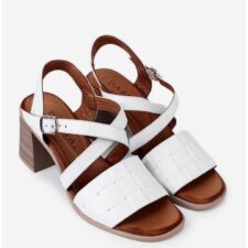 Sandale albe din piele naturala cu model
