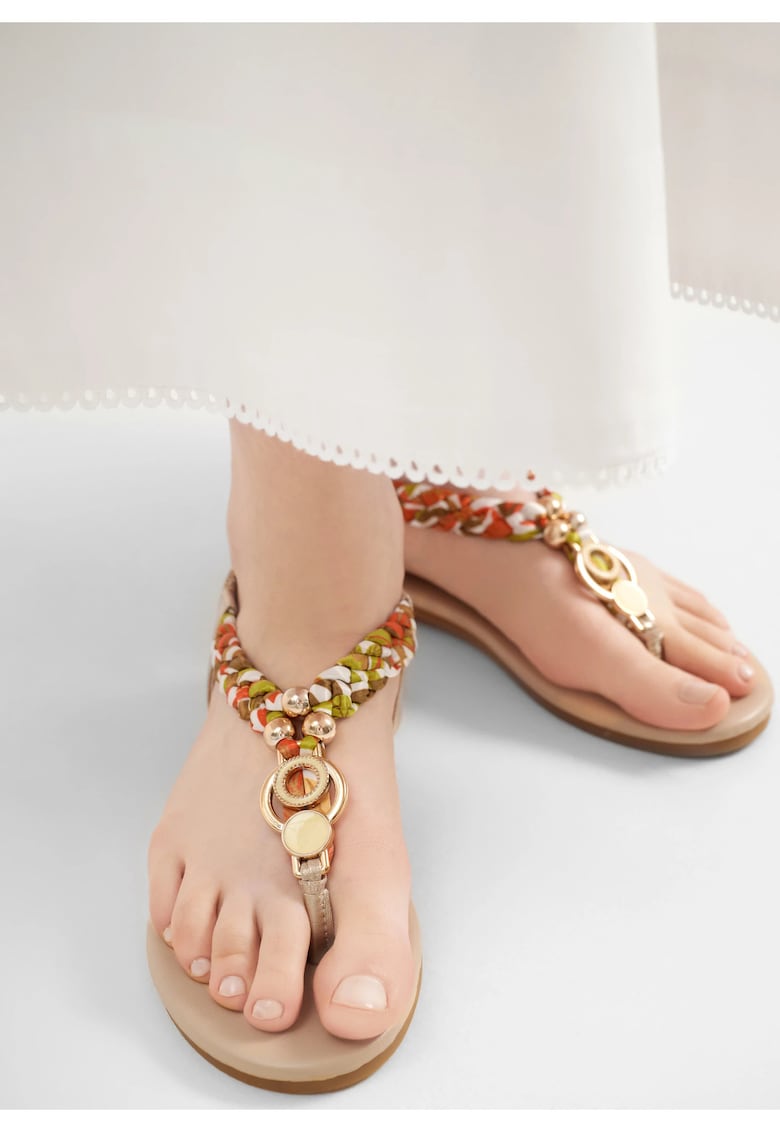 Sandale bej - piele ecologica - barete impletite - talpa TPR - confortabile 1 Sandale bej - piele ecologica - barete impletite - talpa TPR - confortabile