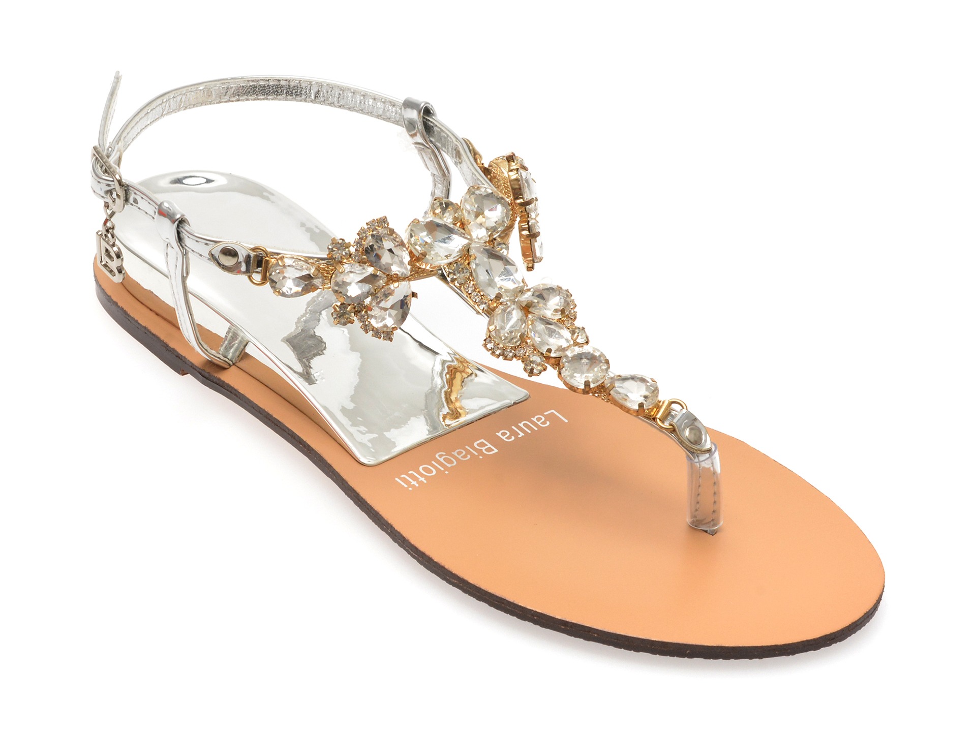Sandale casual LAURA BIAGIOTTI argintii, 8498, din piele ecologica 1 Sandale casual LAURA BIAGIOTTI argintii