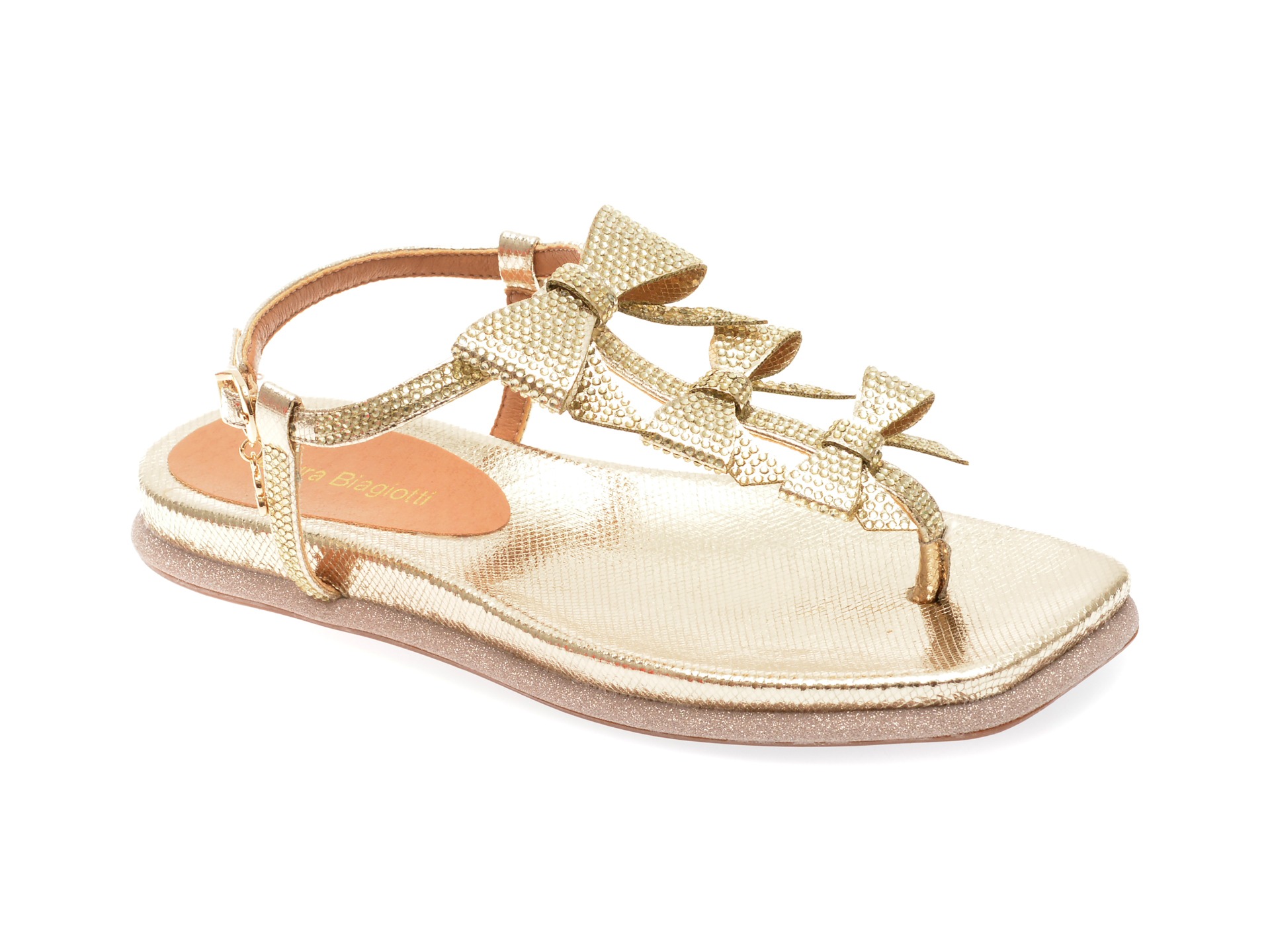 Sandale casual LAURA BIAGIOTTI aurii, 8483, din piele ecologica 1 Sandale casual LAURA BIAGIOTTI aurii