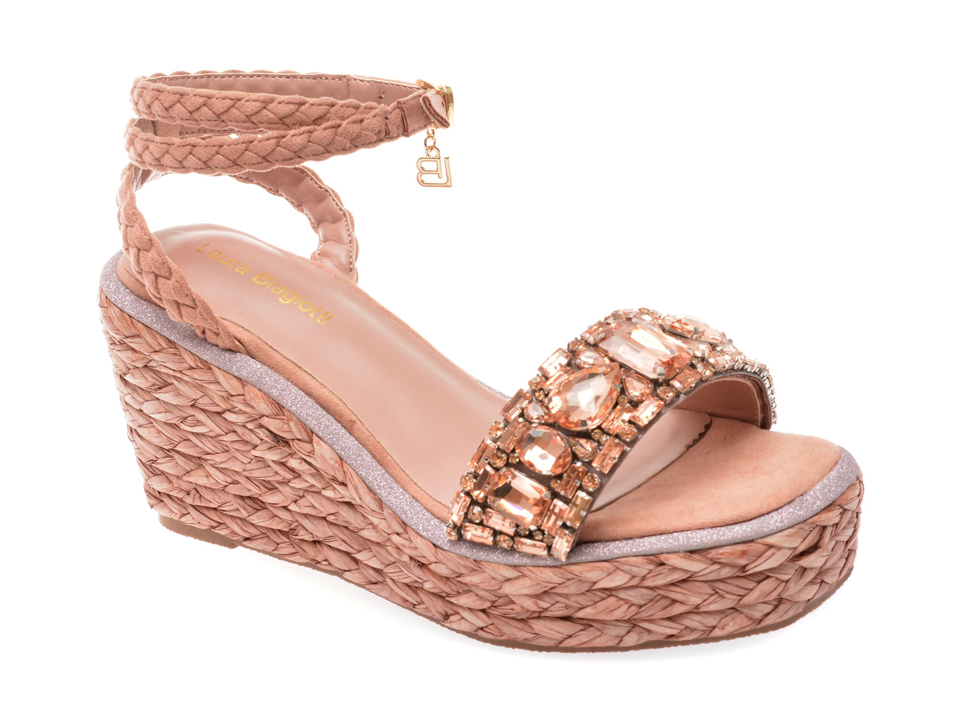 Sandale casual LAURA BIAGIOTTI roz, 8449, din material textil 1 Sandale casual LAURA BIAGIOTTI roz