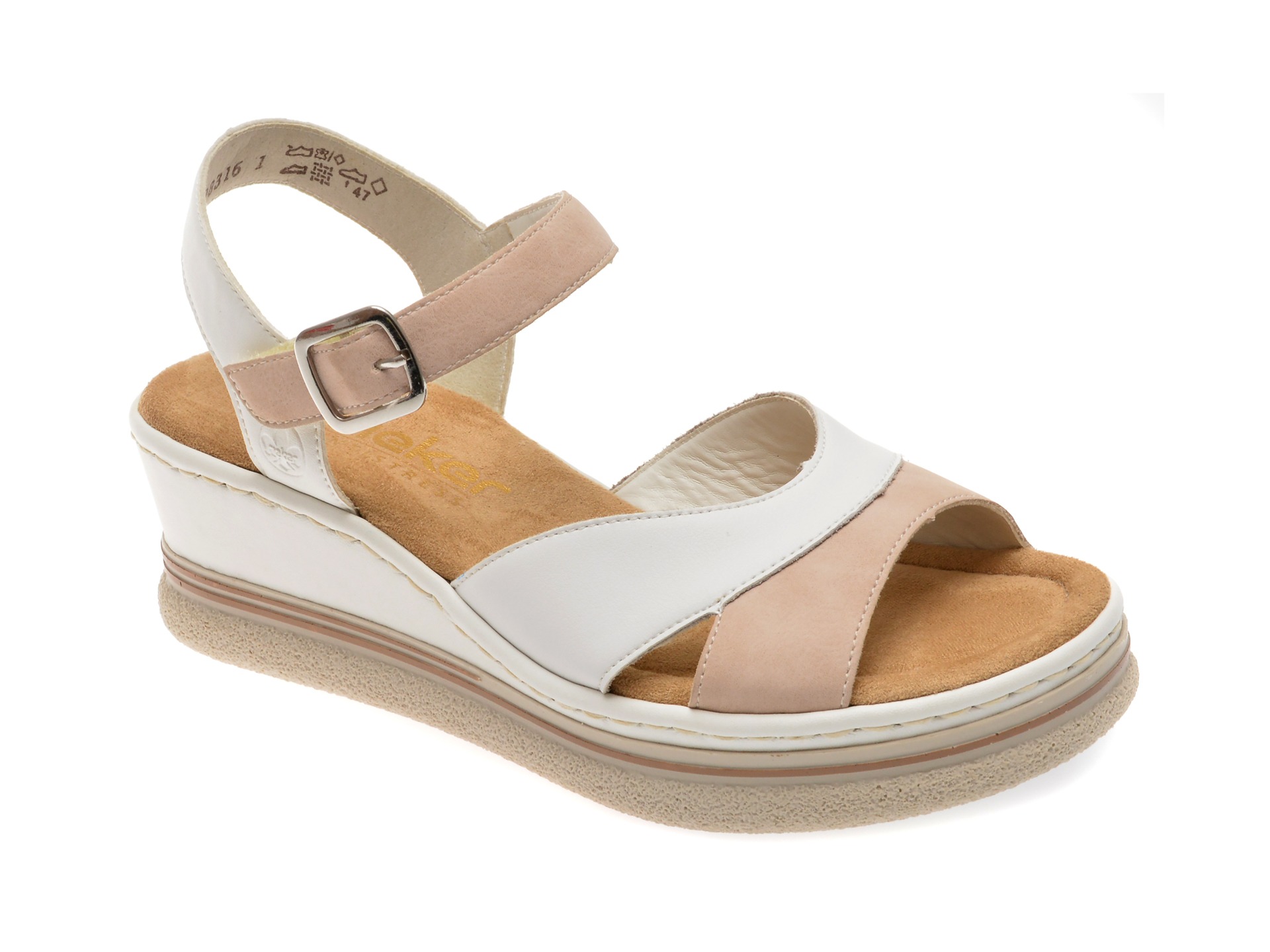 Sandale casual RIEKER albe, 67702, din piele naturala 1 Sandale casual RIEKER albe
