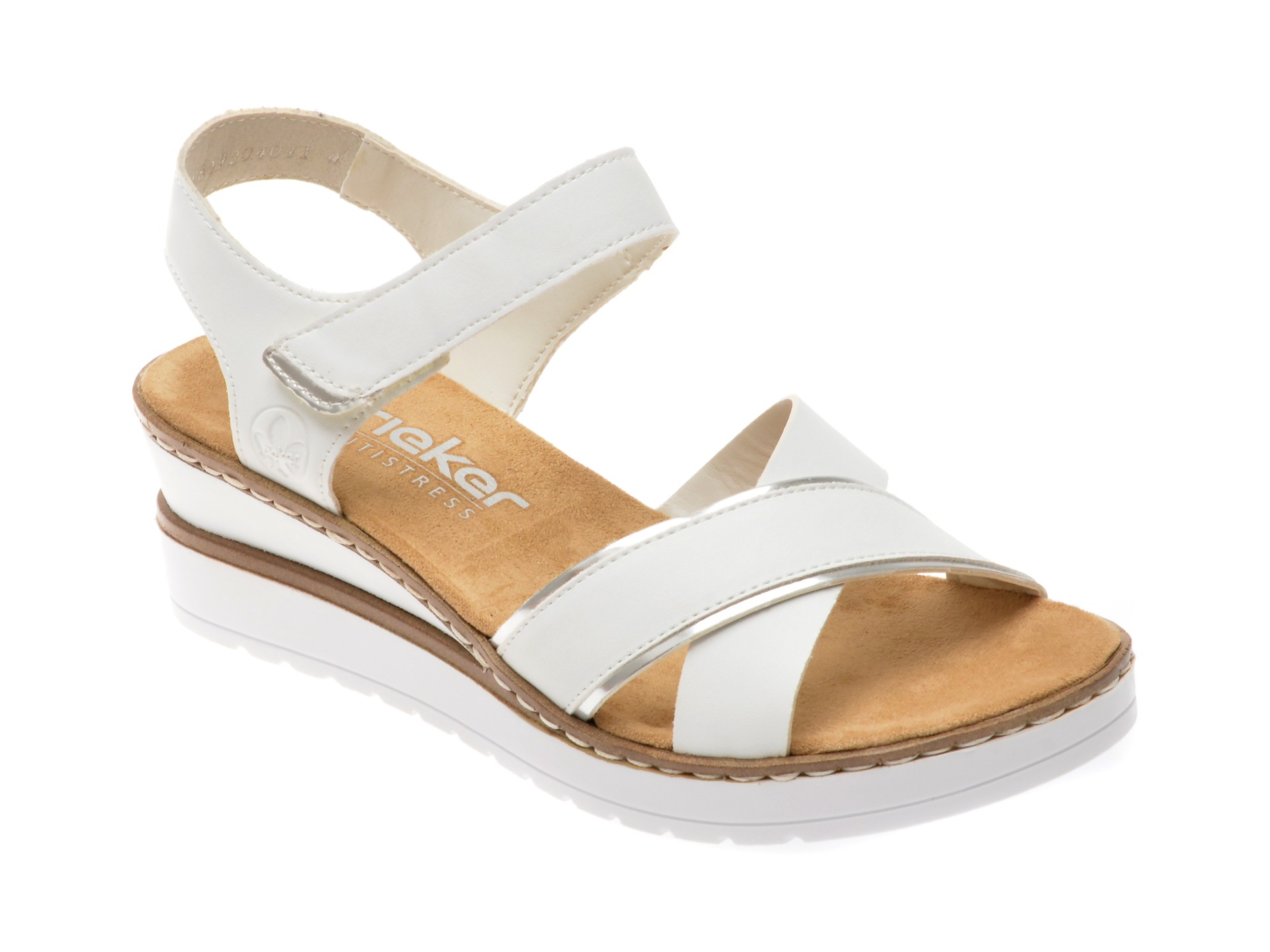 Sandale casual RIEKER albe, V38G9, din piele ecologica 1 Sandale casual RIEKER albe