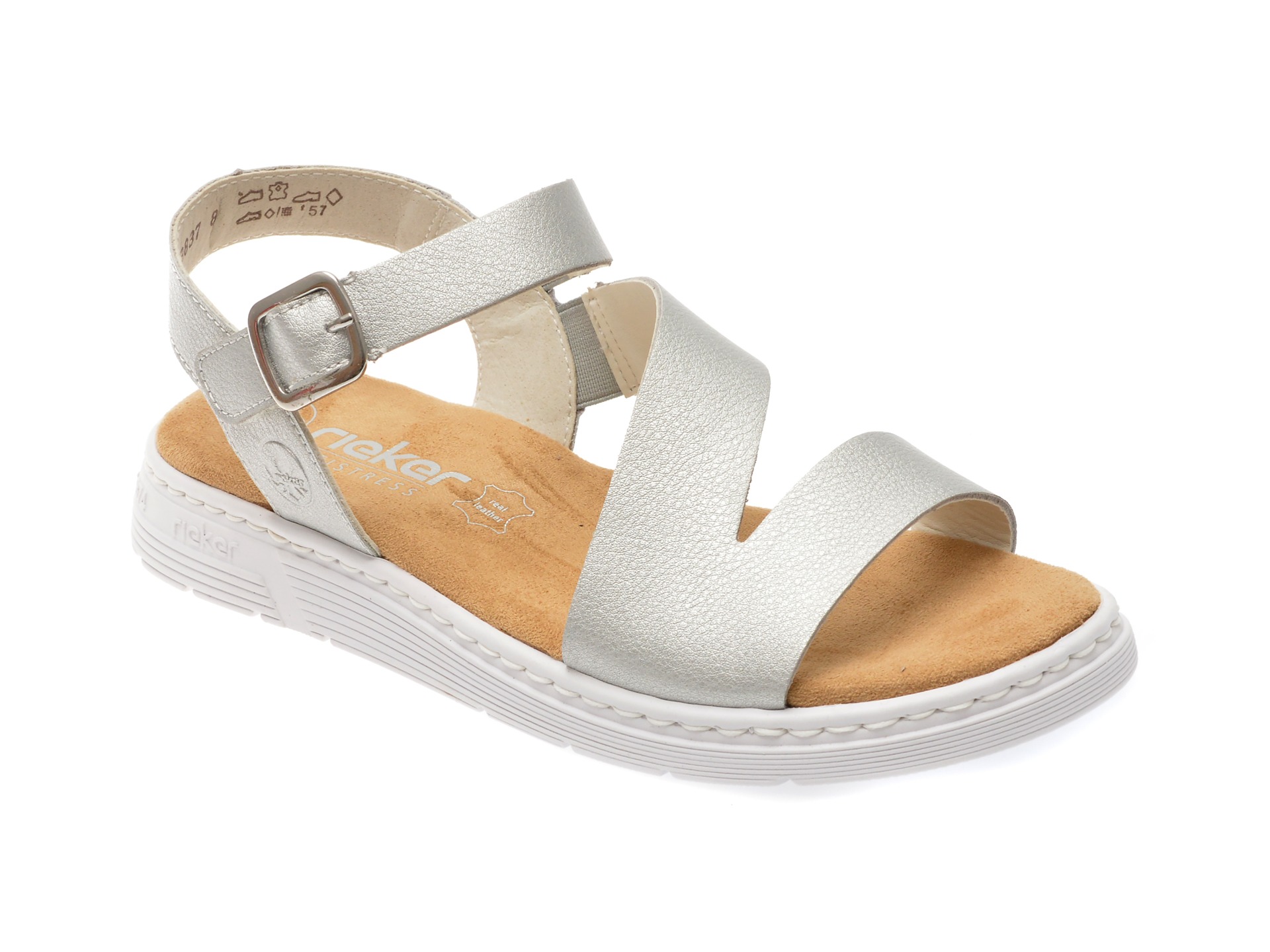 Sandale casual RIEKER argintii, V9110, din piele naturala 1 Sandale casual RIEKER argintii