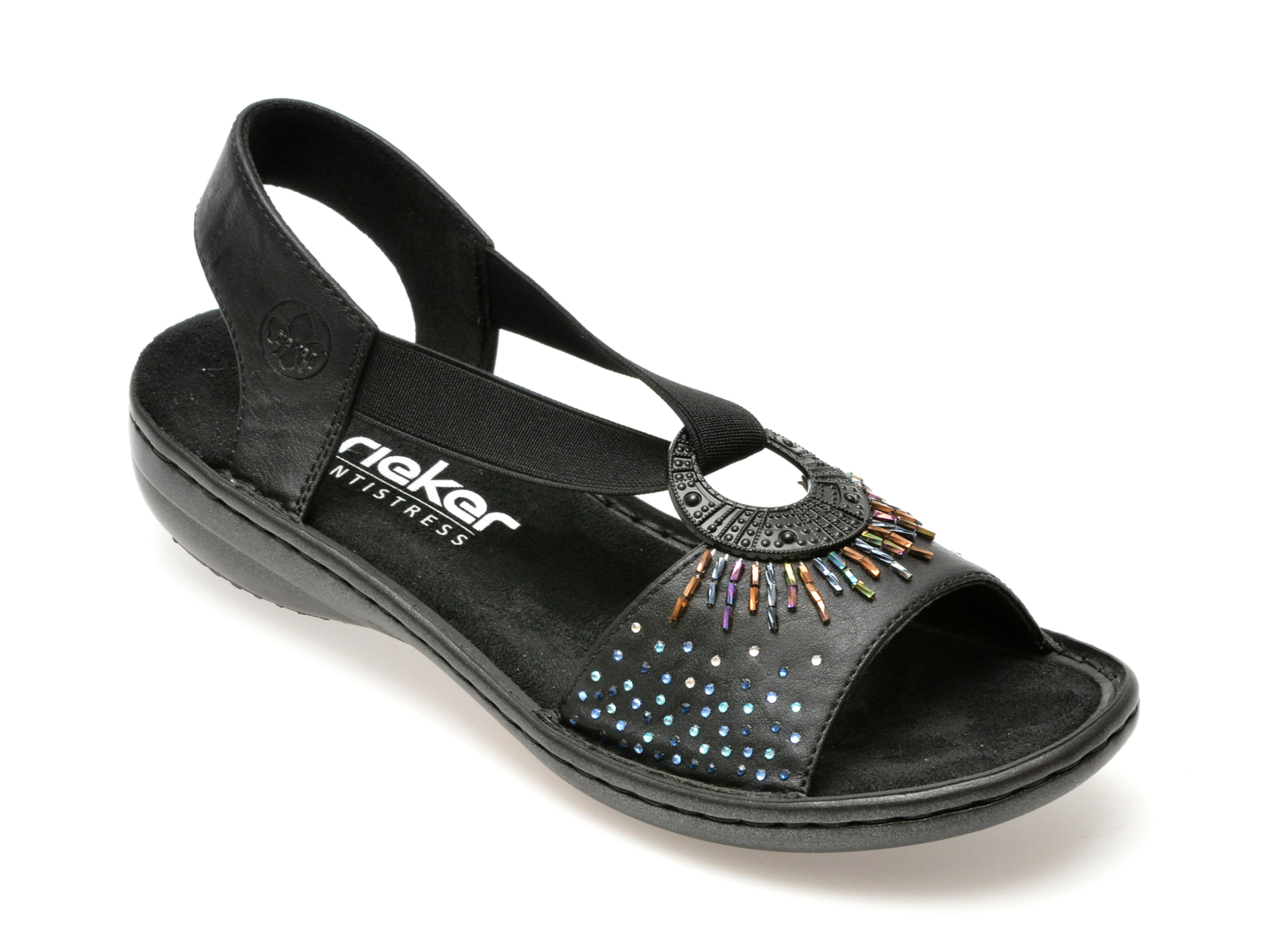 Sandale casual RIEKER negre, 60880, din piele ecologica 1 Sandale casual RIEKER negre