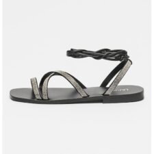 Sandale cu bareta infasurabila pe glezna si aplicatii cu strasuri Saba