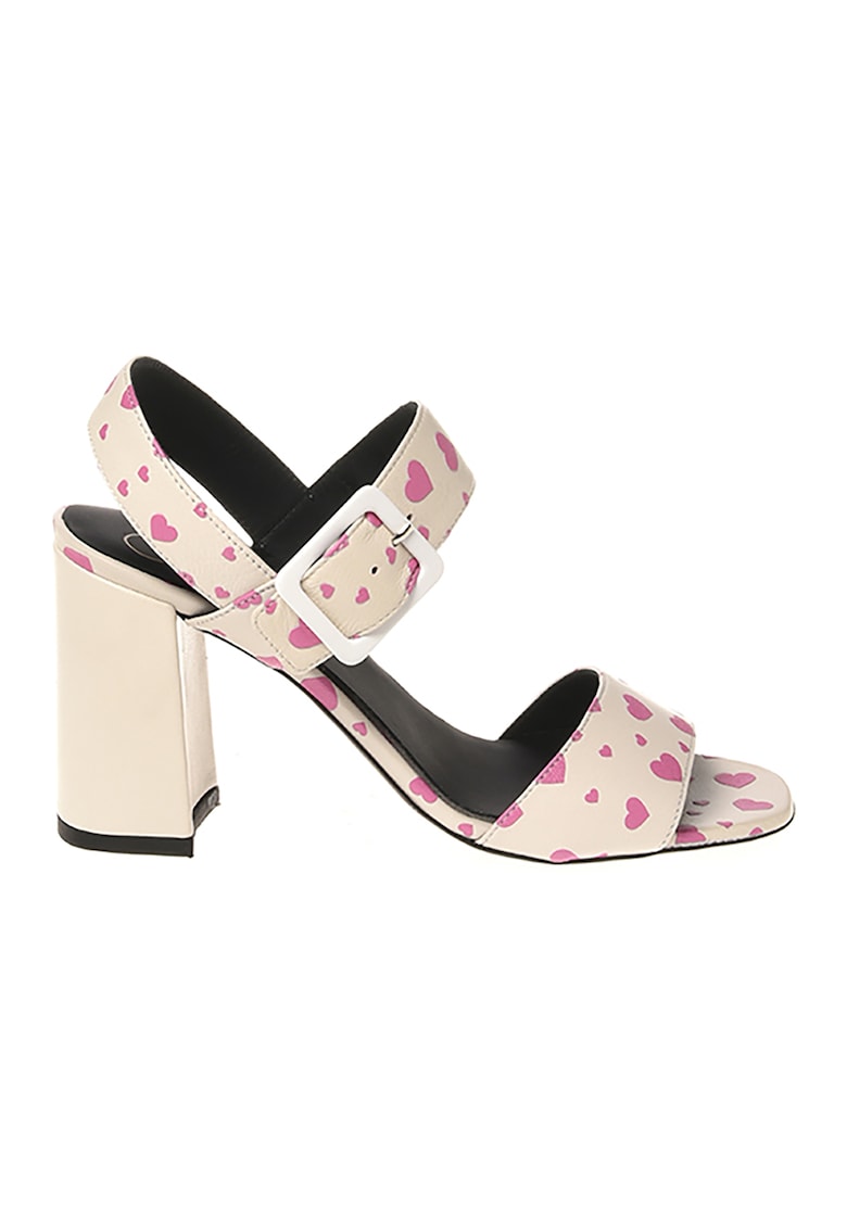Sandale cu imprimeu cu inimi si toc masiv 1 Sandale cu imprimeu cu inimi si toc masiv