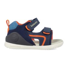 Sandale cu inchidere velcro si garnituri din material textil si piele