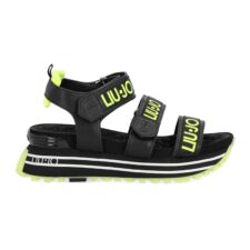 Sandale cu inchidere velcro - talpa wedge si benzi logo contrastante