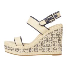 Sandale cu model logo si talpa wedge