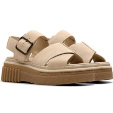 Sandale cu platforma dama -  piele intoarsa - bej