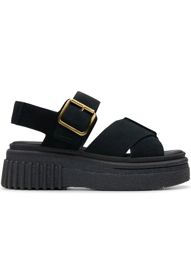 Sandale cu platforma dama - piele intoarsa - negru - 1 Sandale cu platforma dama - piele intoarsa - negru -