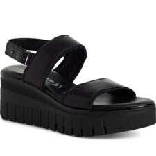 Sandale cu platforma dama -  textil/piele naturala - negru