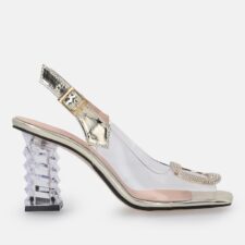 Sandale cu segmente transparente si toc sculptural