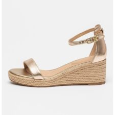 Sandale cu talpa wedge si aspect metalizat