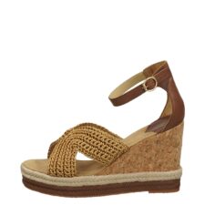 Sandale cu talpa wedge si insertii din material textil