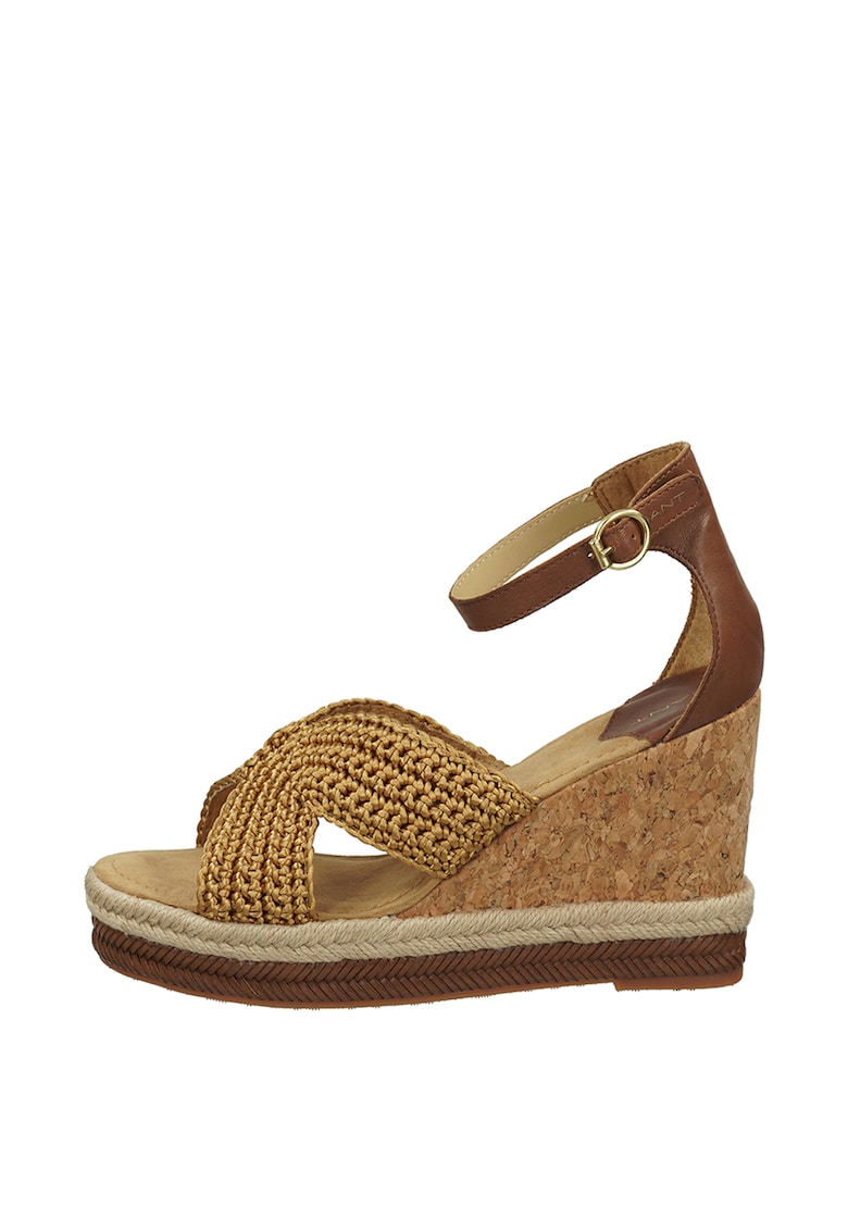 Sandale cu talpa wedge si insertii din material textil 1 Sandale cu talpa wedge si insertii din material textil