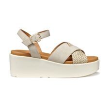 Sandale cu talpa wedge si insertii din piele intoarsa