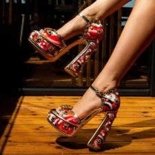 Sandale cu toc Benson Rosii