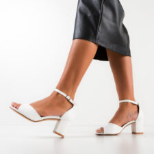 Sandale cu toc Bride Albe
