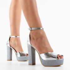 Sandale cu toc Edith Argintii