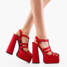 Sandale cu toc Giles Rosii