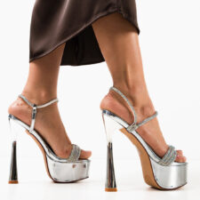 Sandale cu toc Kanza Argintii