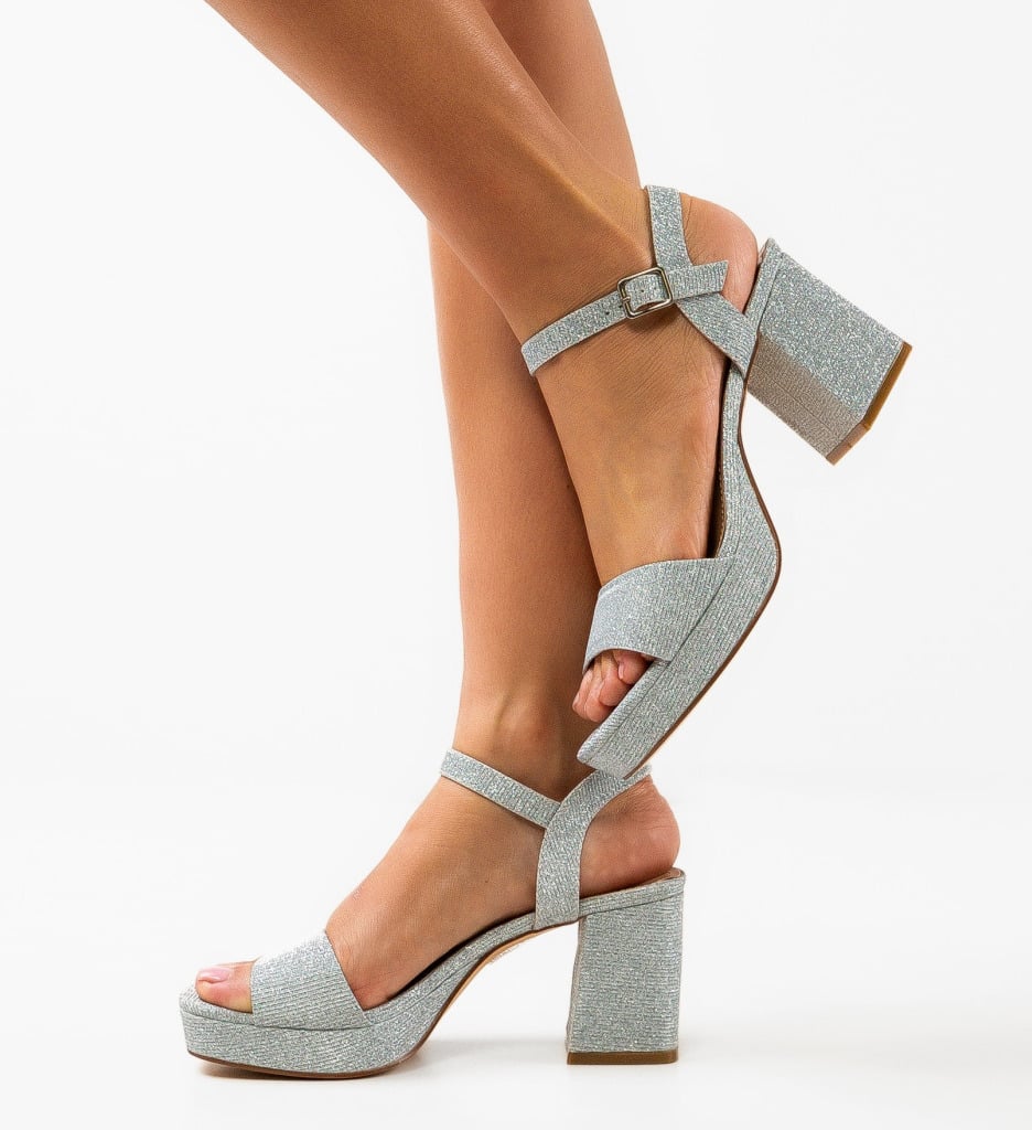 Sandale cu toc Laarni Argintii 1 Sandale cu toc Laarni Argintii