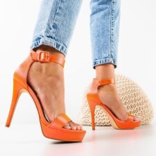 Sandale cu toc Letty Portocalii