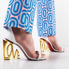 Sandale cu toc Lovy Albe