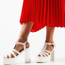 Sandale cu toc Natalia Albe