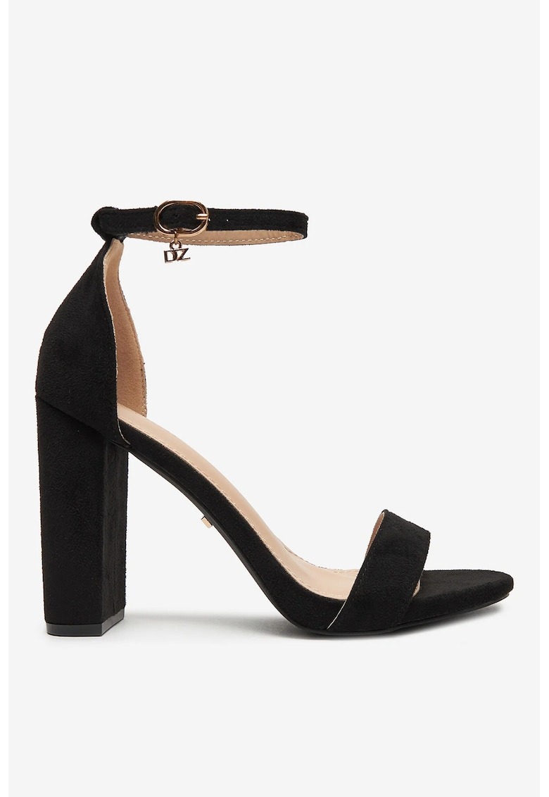 Sandale cu toc Negru - Material Textil 1 Sandale cu toc  Negru - Material Textil