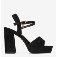 Sandale cu toc  Negru - Textil