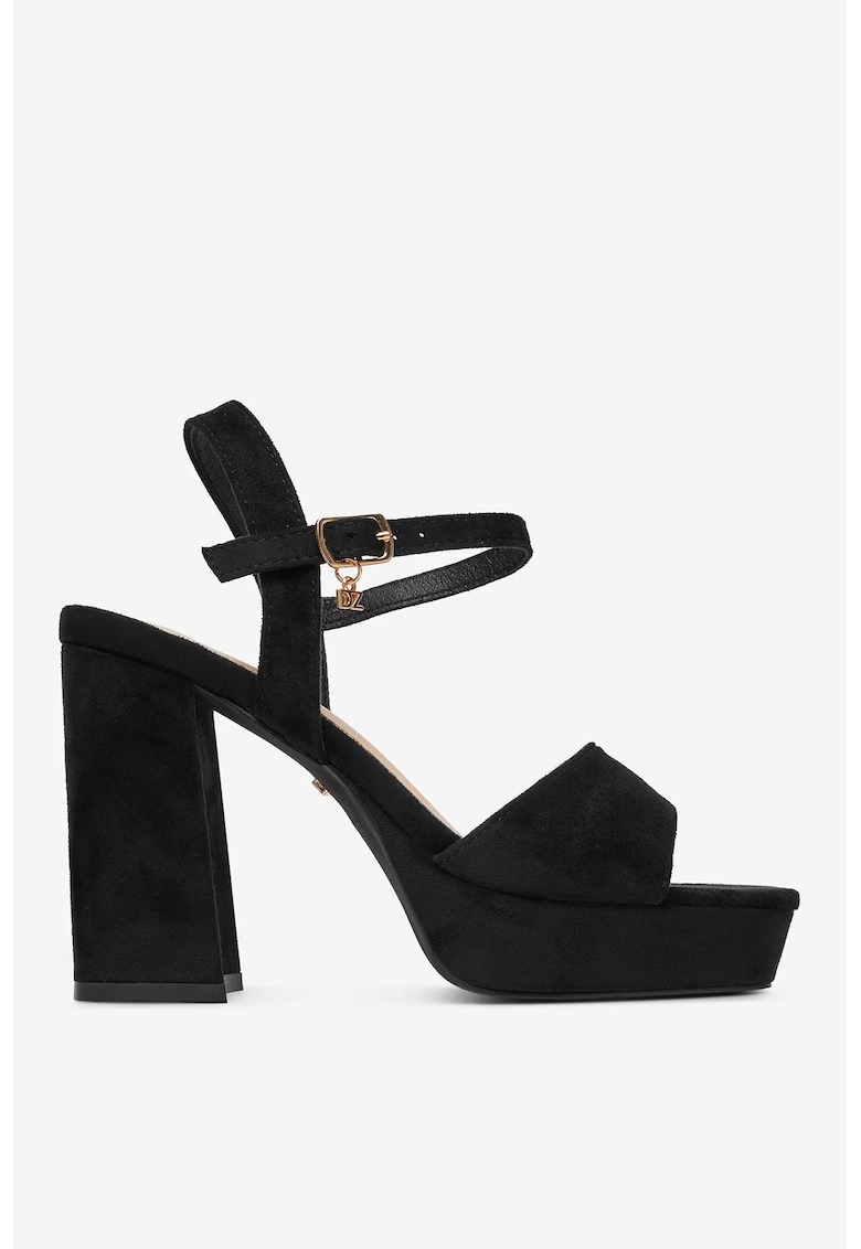 Sandale cu toc Negru - Textil 1 Sandale cu toc  Negru - Textil