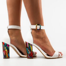 Sandale cu toc Oligno Albe