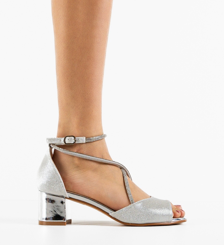 Sandale cu toc Renosa Argintii 1 Sandale cu toc Renosa Argintii