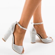 Sandale cu toc Rubyna Argintii