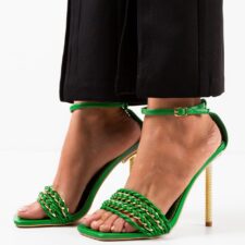 Sandale cu toc Singleton Verzi
