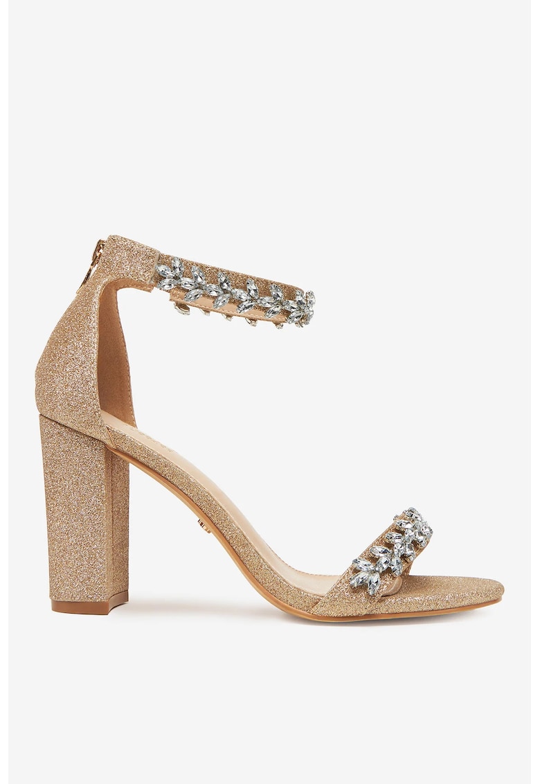 Sandale cu toc Textil - Auriu 1 Sandale cu toc  Textil - Auriu