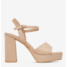 Sandale cu toc  Textil - Nuanta Bej