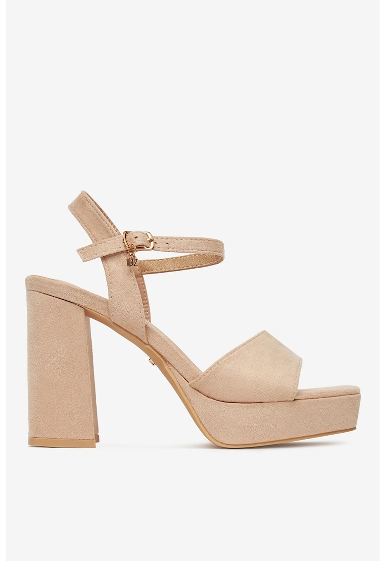 Sandale cu toc Textil - Nuanta Bej 1 Sandale cu toc  Textil - Nuanta Bej