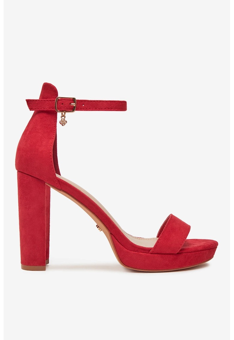 Sandale cu toc Textil - Rosu 1 Sandale cu toc Textil - Rosu