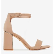 Sandale cu toc bej din material sintetic