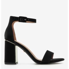 Sandale cu toc din material textil