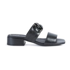 Sandale cu toc - din piele - cu detaliu lant