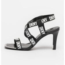 Sandale cu toc inalt - din material textil Bani